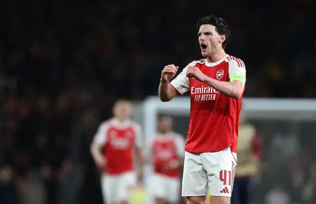 Arsenal's Declan Rice celebrates at the final whistle