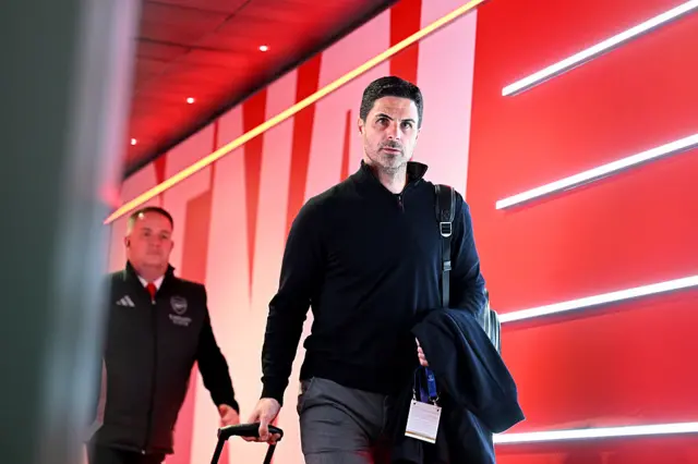 : Mikel Arteta, Manager of Arsenal, arrives at the stadium