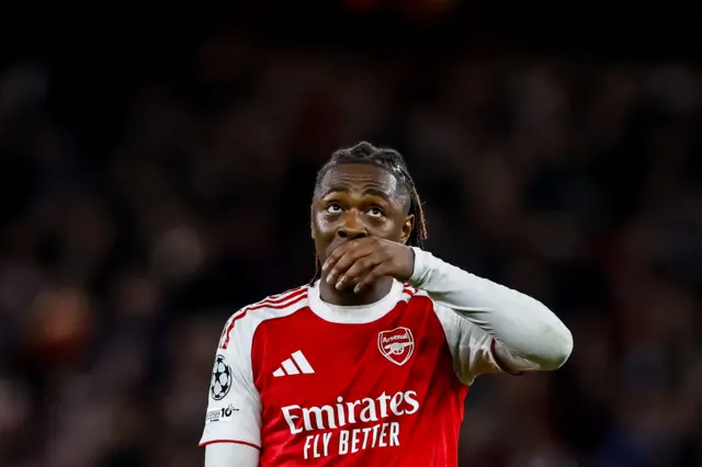 Eberechi Eze of Arsenal reacts
