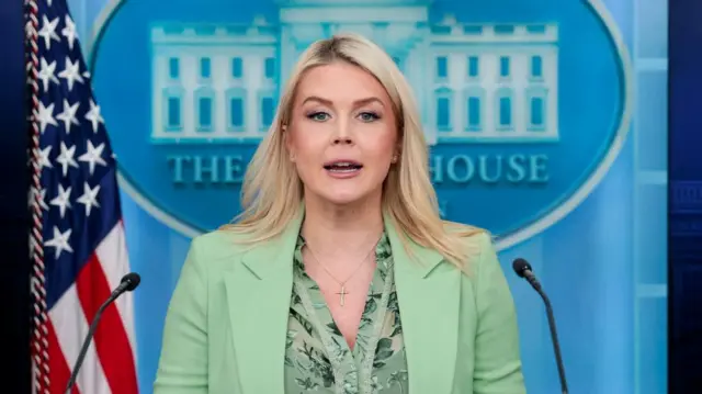 White House Press Secretary Karoline Leavitt speaks during a press briefing at the White House in Washington