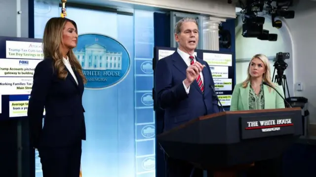 Bessent stands at a podium in the White House