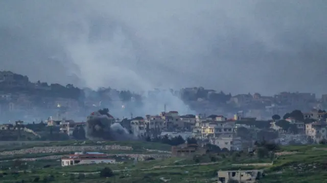 Smoke rises in Lebanon following an Israeli strike, as seen from the Israeli side of the border with Lebanon