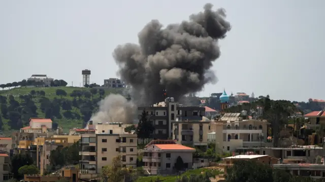 Smoke rises following an Israeli strike in Nabatieh, Lebanon