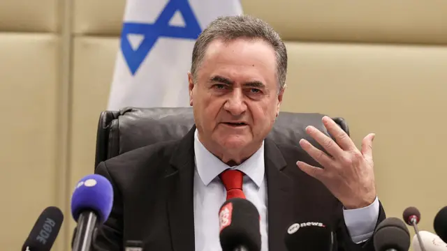 Israel's Defence Minister Israel Katz talks during a meeting with his Greek counterpart Nikos Dendias, in Athens, Greece, January 20, 2026