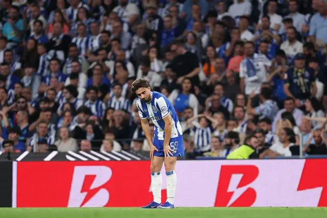 Martim Fernandes looks dejected after own goal