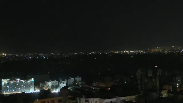 The Beirut skyline at night, taken from a livestream of the city.