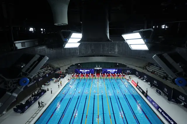 General view inside the venue of Aquatics GB Swimming Championships at London Aquatics Centre