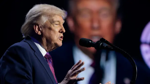 President Donald Trump speaks during a Turning Point USA event at Dream City Church in Phoenix, Arizona.