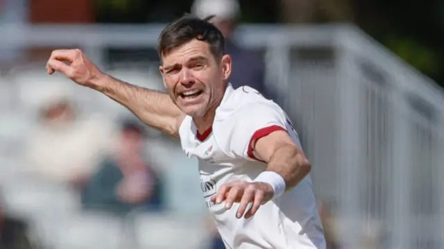 Sir James Anderson celebrating taking a wicket for Lancashire against Derbyshire