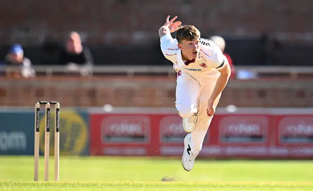 Alfie Ogborne after bowling a ball.