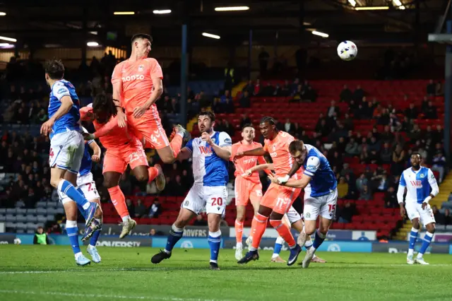 Bobby Thomas heads in Coventry's equaliser at Blackburn