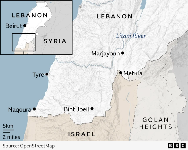 Map showing Litani River