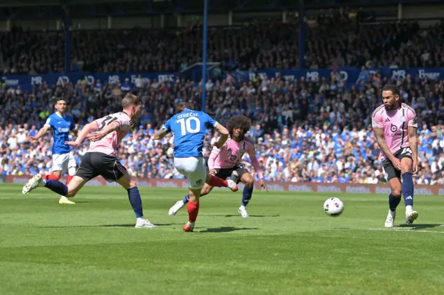Adrian Segecic (10) of Portsmouth shoots at goal