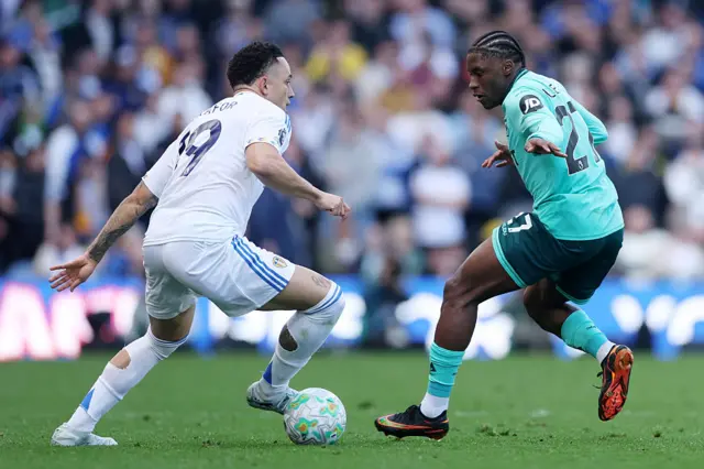 Noah Okafor of Leeds United runs with the ball