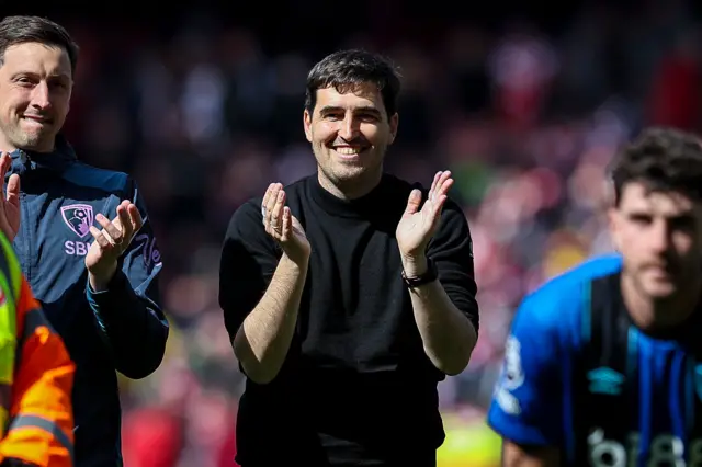 Bournemouth manager Andoni Iraola celebrates his side's win at Arsenal