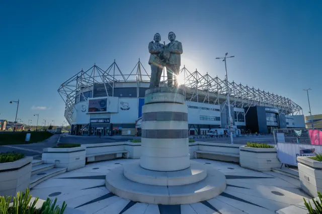 A general view outside of Pride Park Stadium