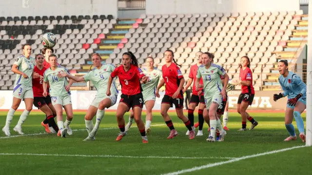 Wales corner kick against Albania