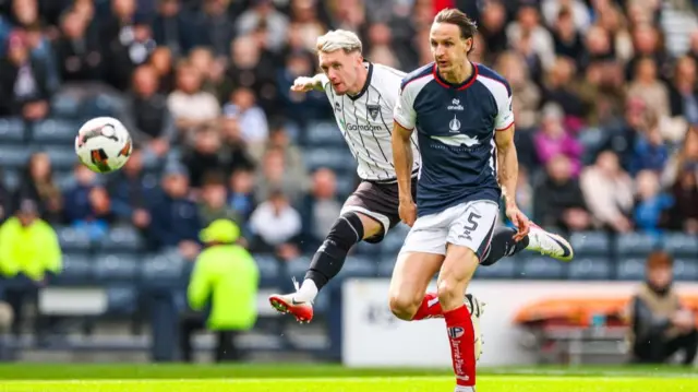Callumn Morrison has a shot for Dunfermline Athletic against Falkirk