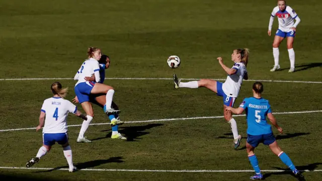 Georgia Stanway attempts to control the ball