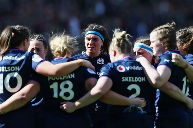 Scotland players in a huddle
