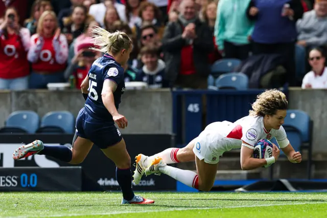 Ellie Kildunne scoring a try