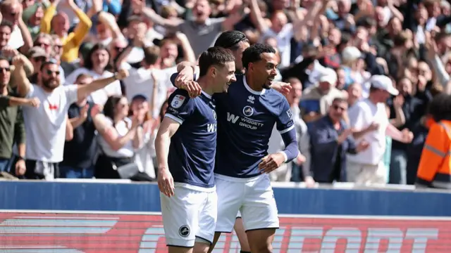 Camiel Neghli and Femi Azeez celebrating Millwall's second goal