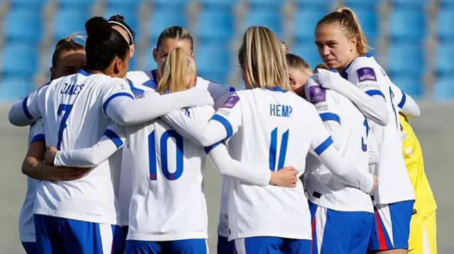 England players in a pre-match huddle