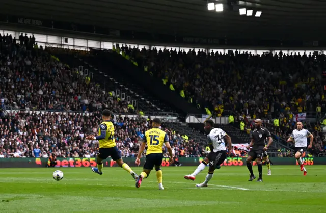 Jaydon Banel of Derby County scores