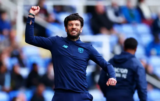 Cardiff City manager Brian Barry-Murphy celebrates his side's second goal.