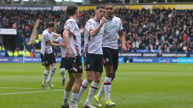 Eoin Toal celebrates scoring for Bolton against Huddersfield