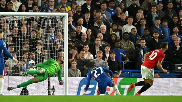 Matheus Cunha scores against Manchester United