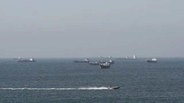 Ships and tankers in the Strait of Hormuz off the coast of Musandam, Oman, April 18.