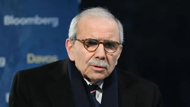 Nawaf Salam, Lebanon's prime minister, following a Bloomberg Television interview during the World Economic Forum (WEF) in Davos, Switzerland, on Wednesday, Jan. 21, 2026.