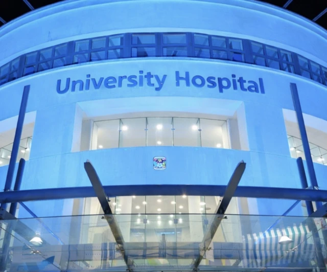University Hospital Coventry turns blue