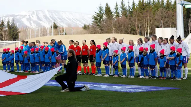 England and Iceland line up for the anthems
