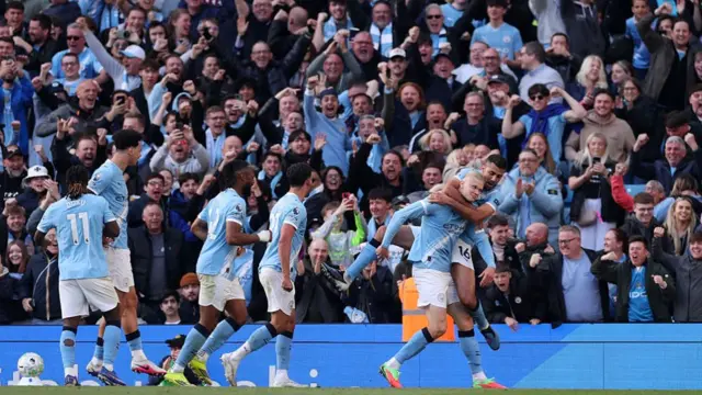 Erling Haaland of Manchester City celebrates scoring his team's second goal