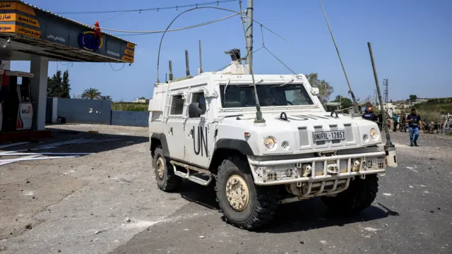 A white Unifil van at a site in southern Lebanon