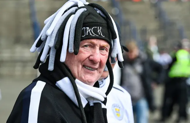 A St Mirren fan before a Scottish Gas Scottish Cup semi-final match between Celtic and St Mirren at Barclays Hampden, on April 19, 2026, in Glasgow, Scotland.