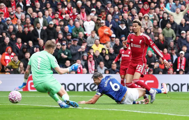 Liverpool's Hugo Ekitike scores against Everton at Anfield