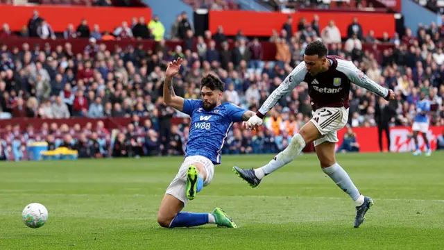 Morgan Rogers of Aston Villa scores his team's third goal