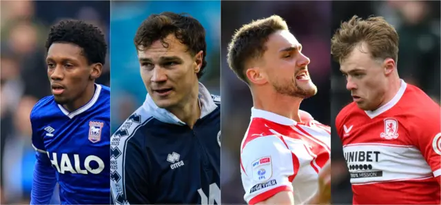 (Left to right) Ipswich forward Jaden Philogene, Millwall captain Jake Cooper, Southampton defender Taylor Harwood-Bellis and Middlesbrough forward Tommy Conway