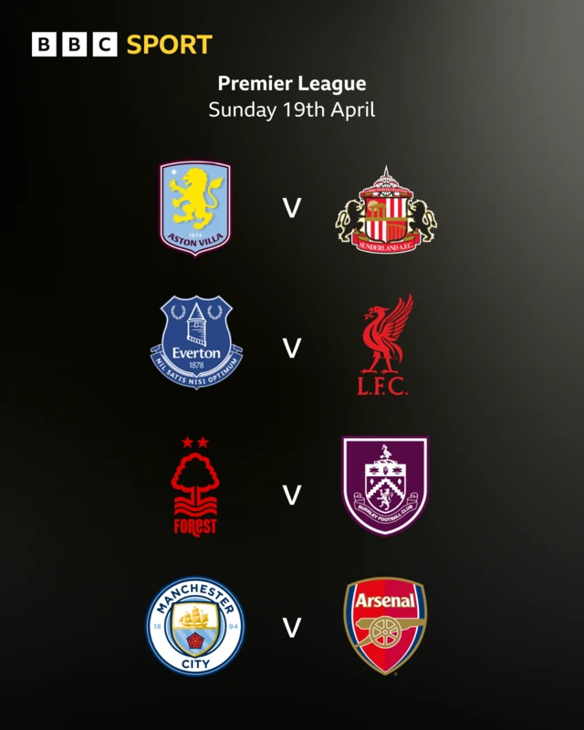 BBC graphic - Sunday 19 April Premier League fixture list