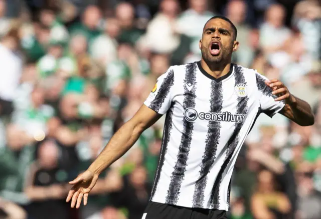 St Mirren's Mikael Mandron celebrates after scoring to make it 2-1 during a Scottish Gas Scottish Cup semi-final match between Celtic and St Mirren at Barclays Hampden, on April 19, 2026, in Glasgow, Scotland.