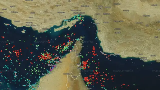 A maritime map of the area around the Strait of Hormuz