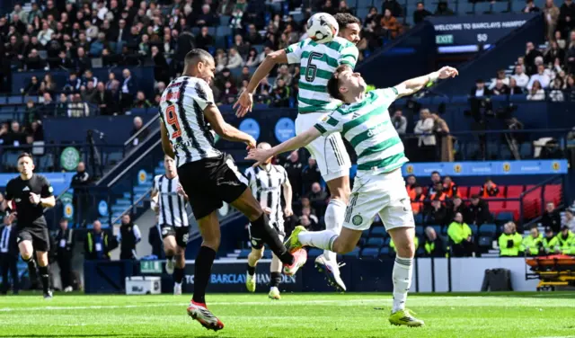 St Mirren's Mikael Mandron (L) pulls a goal back to make it 2-1 during a Scottish Gas Scottish Cup semi-final match between Celtic and St Mirren at Barclays Hampden,