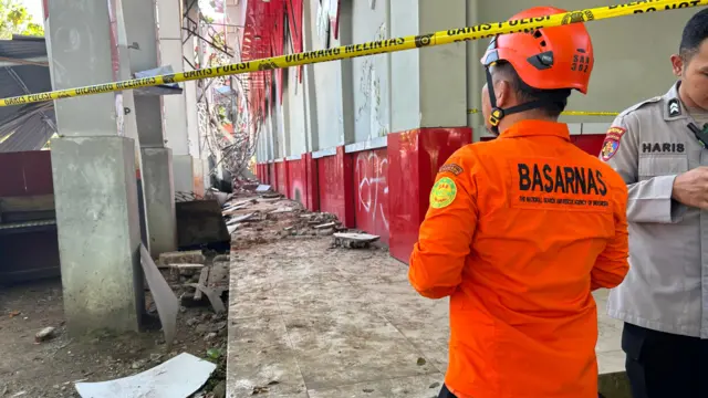 Concrete and metallic structures have been flung to the ground