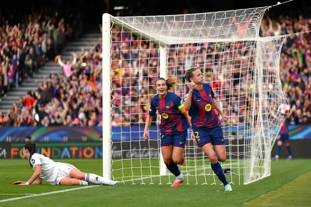 Paredes celebrates scoring the third Barca goal