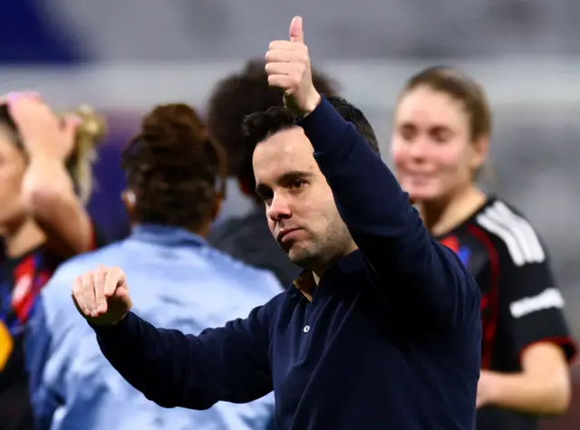Giraldez gives a thumbs up to the stands