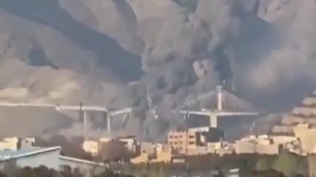 A still from a video shared by President Donald Trump on Truth Social, showing an explosion on a bridge in Iran