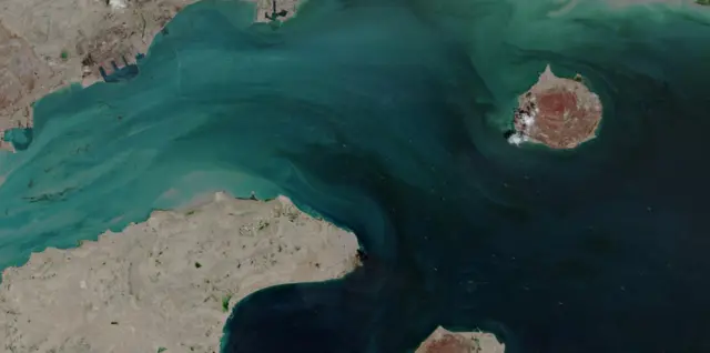 A satellite image shows the ship movement at the Strait of Hormuz on April 2, 2026, in Space. EUROPEAN UNION/COPERNICUS SENTINEL-2/Handout via